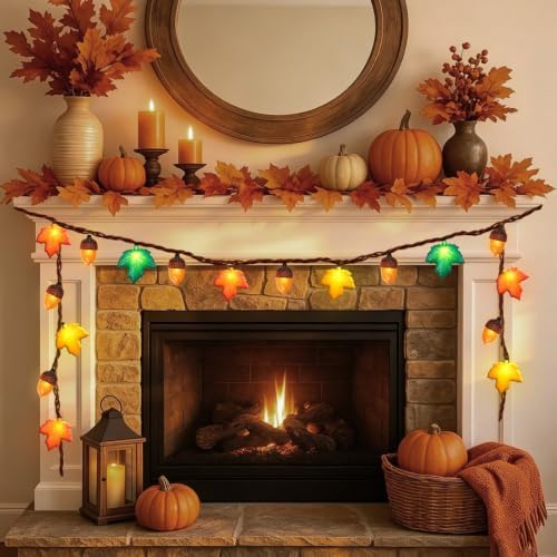 Fall Decor String Lights, 8.5FT 10 LED 3D Maple Leaf & Acorn Lights Plug in Acorn String Lights Connectable Indoor Outdoor, Autumn Thanksgiving Harvest for Fall Decorations - Image 4