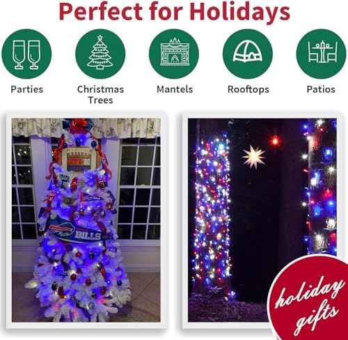 LAMPHOME Red White and Blue Mini String Lights, 31.9FT 150 Lights 4th of July Patriotic Lights White Wire, Red White Blue Fairy Lights for Indoor Outdoor Independence Day Memorial Day Tree Decoration - Image 7