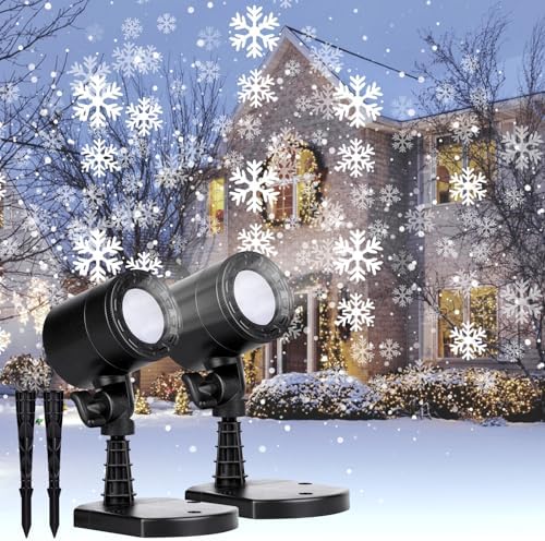 2 Pack Christmas Snowflake Projector Lights Outdoor, Led Rotating Snowfall Show Lights Waterproof Landscape Decorative Christmas Light Lighting for Xmas Holiday Garden Indoor Home Decoration Show by Brightown
