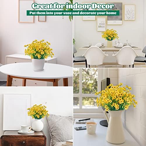 Lnoicy 12 Pcs Artificial Flowers for Outdoor,Plastic Flowers Decoration, UV Resistant Faux Flowers Shrubs, Artificial Plants for Indoor Outside Garden Home Wedding Farmhouse(Yellow) - Image 4