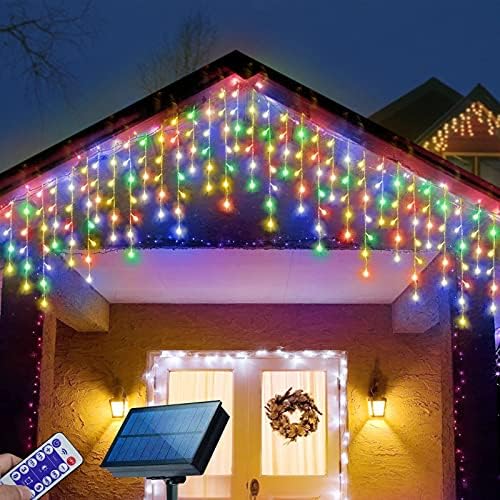 304 LED Solar Christmas Lights, Multicolored Outdoor Icicle Lights, 8 Modes Waterproof Solar Powered String Lights for Xmas Tree Patio Yard Garden Wedding Party House Eaves Roof Decorations by Buynow