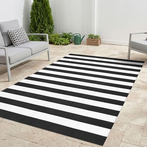 KILOCOCO Black White Striped Rug 5x7 Area Rug for Living Room Washable Rugs - Image 2