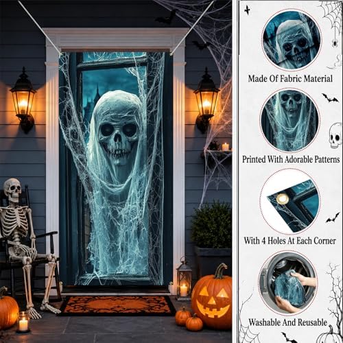 35.4" x 70.8" Halloween Door Cover, Haunted House Front Door Decor - Image 3