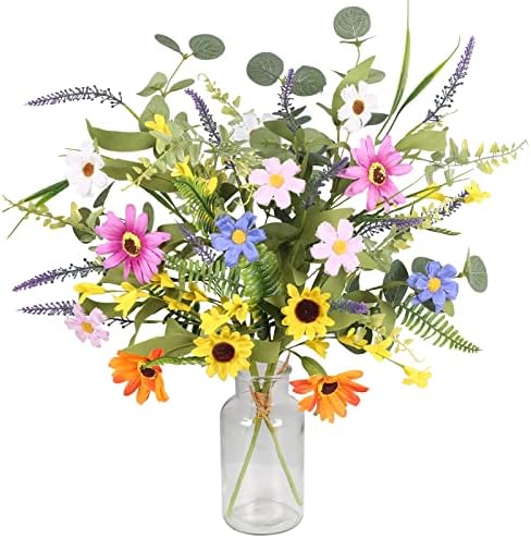 2 Bundles Artificial Daisy Flowers Bouquet, 20 Inch Silk Fake Wildflowers by GTIDEA