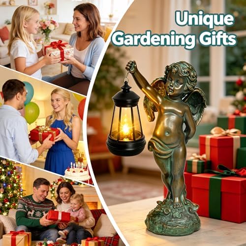 Solar Angel Garden Statues, Outdoor Angel Solar Hanging Lights Waterproof, Birthday Gifts for Mom Women Mother's Day, Cupid Boy Garden Figurines for Yard Decor Patio Porch Lawn Ornaments - Image 6