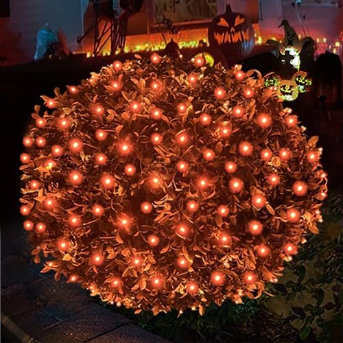 HISHINY Halloween Lights Outdoor,100LED 5ftx5ft Orange Net Lights with Connectable, Waterproof,UL Certified and Durable Green Wire Design for Bushes,Shrubs,Halloween Decorations Outdoor by HISHINY
