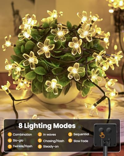 Brightown 2 Pack Total 52FT 120 LED Solar String Lights Flower Outdoor Waterproof Fairy Lights for Garden Yard Fence Patio Christmas Tree Wedding Party Decor, Warm White - Image 4