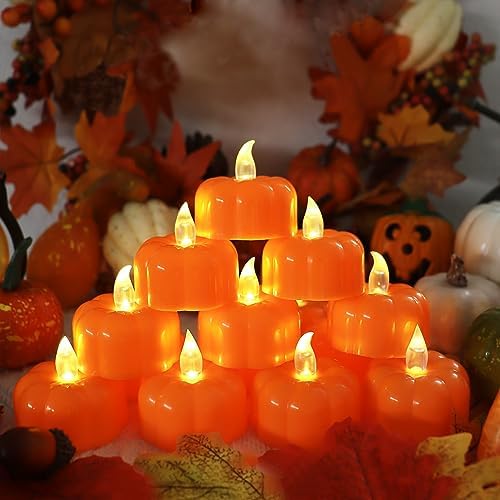 CESOF 12 Pack Fall Decorations for Home Pumpkin Tea Lights Halloween Decor - Image 4