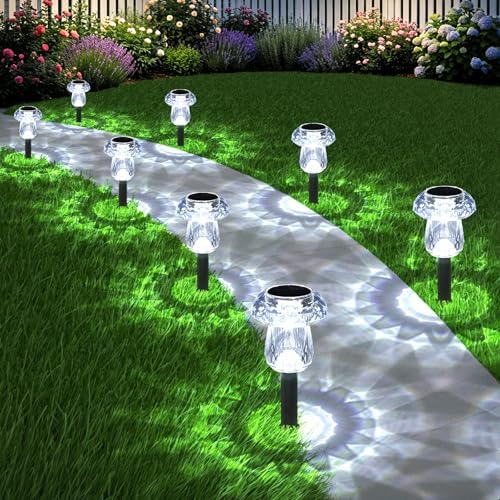 Solar Garden Lights Outdoor 8 Pack 6000K Cool White Mushroom Decor by Gorrzai