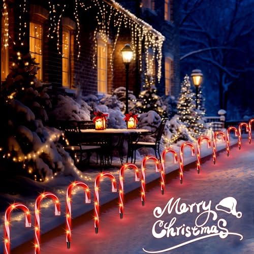 Christmas Candy Cane Lights, Candy Cane Lights Christmas Decorations Outdoor for Yard,Garden(10Inch), 10Pack - Image 4