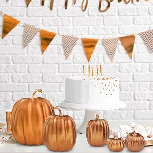 Winlyn 7 Pcs Assorted Sizes Artificial Metallic Bronze Pumpkins Rustic Decorative Fall Foam Pumpkins for Gifts Thanksgiving Halloween Harvest Fall Wedding Table Centerpiece Mantel Shelf Decor - Image 6