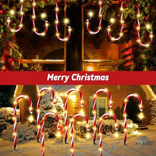 12 Pack Outdoor Christmas Decorations Solar Candy Cane Lights Solar Christmas Pathway Lights Outdoor Waterproof with Star & Bright LED 8 Modes Xmas Decorations for Outside Yard Garden - Image 2