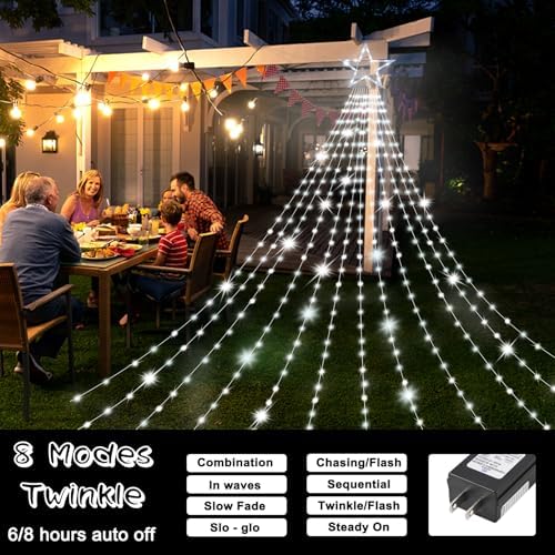Onory Christmas Outdoor Star String Lights 23FT 860 LED Waterproof Waterfall Tree Lights with Star Topper, 8 Modes Christmas Decorations Outdoor Tree Lights for Patio, Yard, Party Holiday Dec - Image 2
