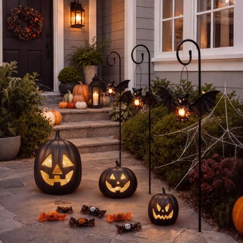 Vicenpal 3 Pcs Resin Halloween Pumpkin Decor Pumpkin Lantern, Black - Image 6