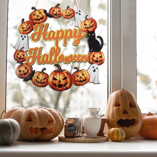 Wood Wreath for Front Door Porch Window Wall Hanging Decor (Halloween) - Image 3