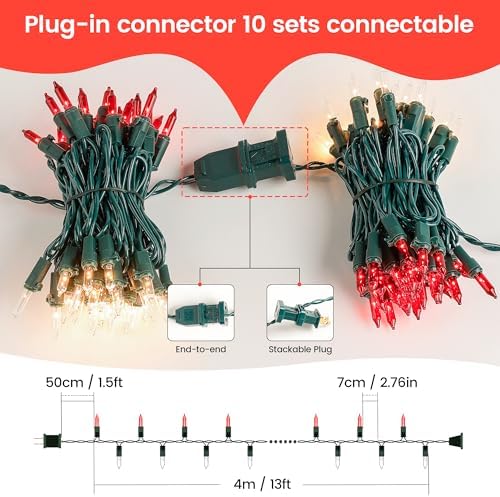 woohaha Red Warm White Christmas Lights, 2 Pack 50 Count 13FT Green Wire - Image 6