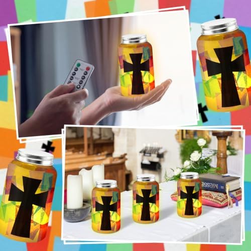 Qinyoung 12 Pcs Religious Cross Craft Mason Jar Tissue Paper Craft with LED - Image 6