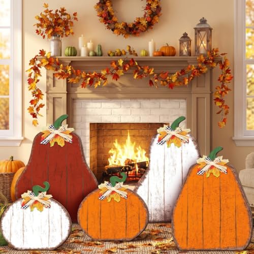 Yuntau 5 Pcs Farmhouse Fall Porch Decoration, Standing Pumpkin Design - Image 2