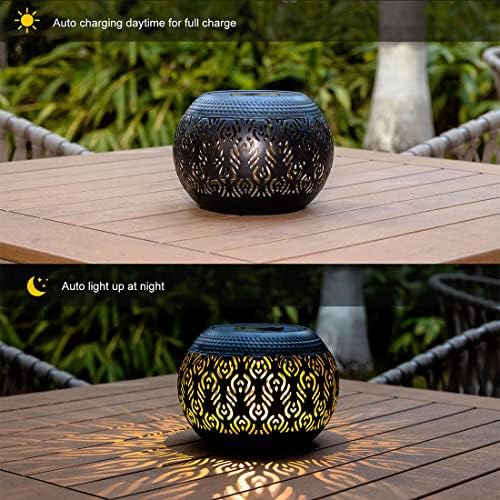 Solar Table Lanterns Outdoor Waterproof - LED Lamp Black Peacock Feather Metal Tabletop Light Solar Powered Decorative Lantern for Indoor Desk Bedroom Patio Garden Pathway Yard (1 Pack) - Image 4