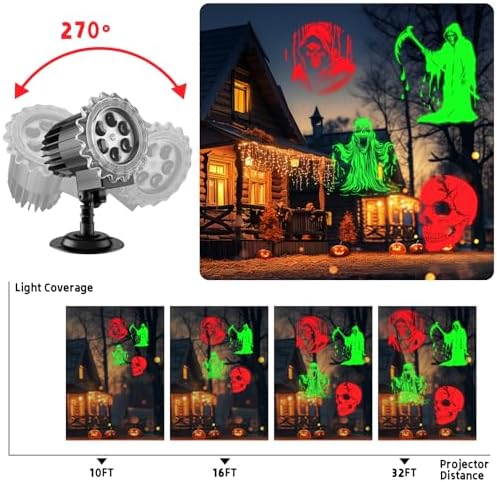 Halloween Projector Lights Outdoor Indoor - 3D Dynamic Red & Green Skull Ghost Skeleton Projector Decorations Lights, Waterproof Halloween Party Light for Window, Garden, Ground, Roof,Halloween Decor - Image 4