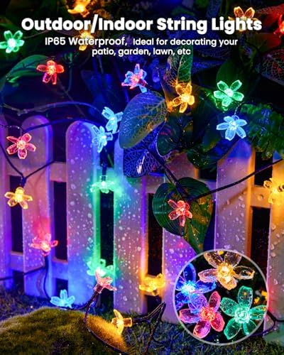 Brightown 2 Pack Total 52FT 120 LED Flower Solar String Lights Outdoor Waterproof Fairy Lights for Garden Yard Fence Patio Christmas Tree Wedding Party Decor, Multicolor - Image 4