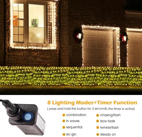 BlcTec Christmas Lights Outdoor 360 LED 9.8ft x 6.6ft Christmas Net Lights with 8 Modes, UL Certified, Timer, Connectable, Waterproof for Bushes, Shrubs, Yard Outdoor Xmas Decorations, Warm White - Image 3