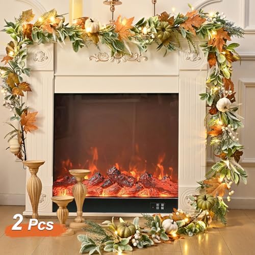 Waipfaru Fall Decor, Fall Garland for Mantle, Autumn Garland with Lights - Image 2