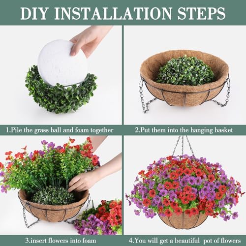 AGIRL Artificial Hanging Flowers with Baskets for Outdoors(Red Purple) - Image 3