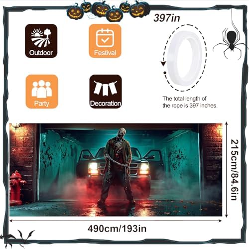 7 x 16 ft Garage Shadow Halloween Garage Door Decorations Halloween decorations Witch Door Cover, Hanging Banner, Cauldron Backdrop Mural for Home,Outdoor,Indoor,Party - Image 4