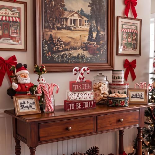 Lineshading 4 Pcs Christmas Table Decorations, Red White Candy Wood Signs - Image 5