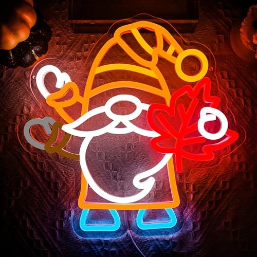 Flashing Gnomes Neon Sign Dimmable for Thanksgiving Neon Sign for wall decor Maple Leaf Neon Light for Hello Fall Led Sign Thanksgiving Bedroom Kids Room Bar Club Decoration Gift. - Image 2