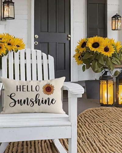 PANDICORN Hello Sunshine Throw Pillow Cover 12x20 Inch Sunflower, Cream - Image 3