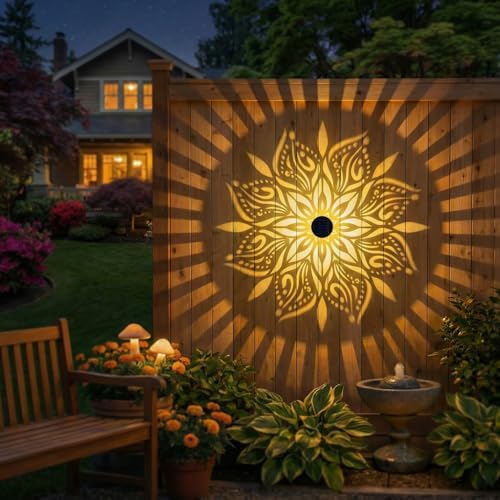 2 Pack Solar Fence Lights Metal Solar Powered Outdoor Wall Deck Step Lights Mandala Theme Waterproof Fence Light for Garden Post Patio Backyard Yard Decor, Gardening Gifts for Women Mom Grandma - Image 5
