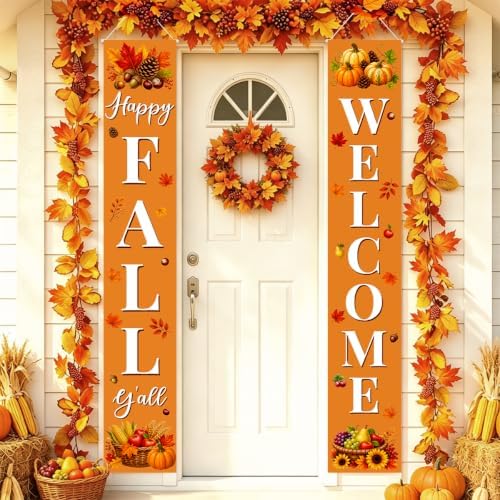 Fall Welcome Banner Porch Sign Happy Fall Banner Front Door Outdoor Decor by Xiolcxdr