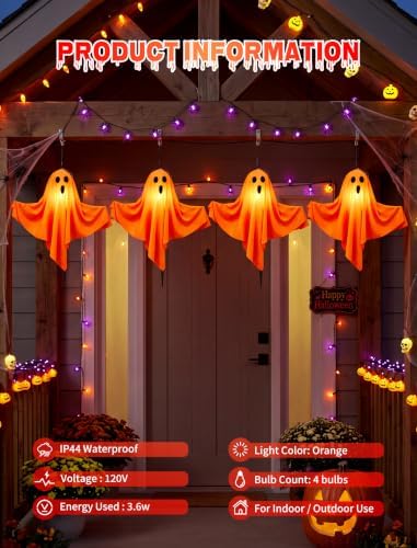 4PK Halloween Pathway Lights Outdoor, Plug In LED Orange Ghost Decor Lights - Image 4