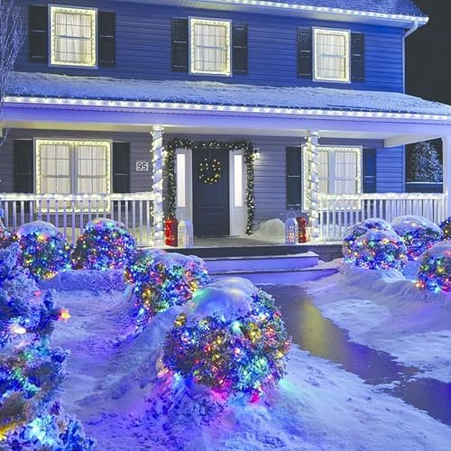 HISHINY LED Christmas Net Lights Outdoor,5ftx5ft 100LED Green Wire, Connectable Indoor Outdoor Bush Mesh Net Lights String for Halloween Christmas Party,Shrub,Yard,Tree (Multicolor) - Image 7
