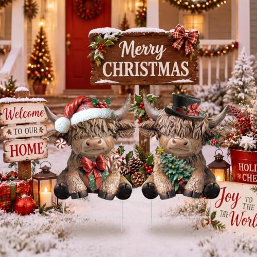 Yookeer Christmas Highland Cow Decorations Outdoor Metal Sign with Stakes - Image 5