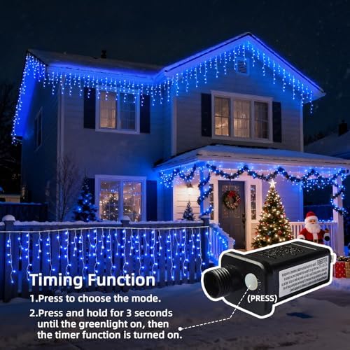 Christmas Outdoor Icicle Lights - 200 LED 21+16 FT 8 Modes Curtain Fairy String Light Plug in, Waterproof for Eaves Yard Holiday Xmas Holiday Indoor Outdoor Decoration - Blue - Image 4