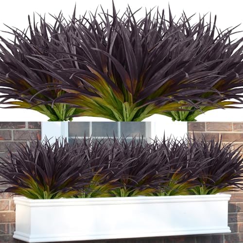 16Pcs Artificial Grass Fake Grass Plants 17.3in Outdoor Plants UV Resistant Faux Greenery Stems for Home Window Garden Patio Pathway Front Porch Halloween Décor Light Green & Purple by Phliofd