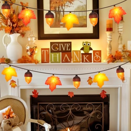 Couah 8.5 FT 3D Orange Maple Leaf & Acorn Lights with 10 LED Plug in Fall String Lights for Indoor and Outdoor Home Bedroom Autumn Party Harvest Fall Decorations - Image 5