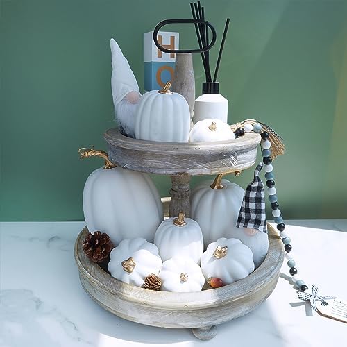 Winlyn 10 Pcs Assorted White Artificial Pumpkins Harvest White Pumpkins Decorative Pumpkins Foam Rustic Fall Pumpkins for Autumn Fall Wedding Thanksgiving Halloween Props Home Seasonal Mantel Décor - Image 6