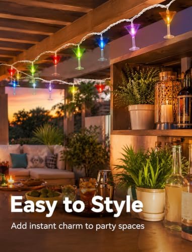 Multicolor Cocktail String Lights, 8.5Ft Cocktail Plug in Outdoor Party Lights with 10 LED Multicolor Cocktail Lights, Summer Patio Decorations String Lights for Bedroom Home Decks Party Lighting - Image 6