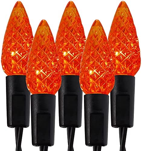 WATERGLIDE Halloween C6 String Lights, 33ft 100 LED Black Wire Fairy Lights with 29V Safe Adaptor, 8 Lighting Mode, Waterproof for Indoor Outdoor Patio Xmas Tree Party Decor, Orange by WATERGLIDE