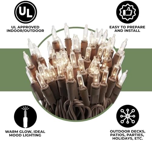 612 Vermont 100 Clear Incandescent Christmas String Lights Brown Wire Cord - Image 3