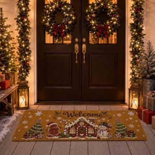 Long Doormat 48x 16 inch Gingerbread Door Mat Christmas Doormat Welcome Door Mat for Winter Christmas Front Door Outdoor Indoor Porch Entrance Decor - Image 2