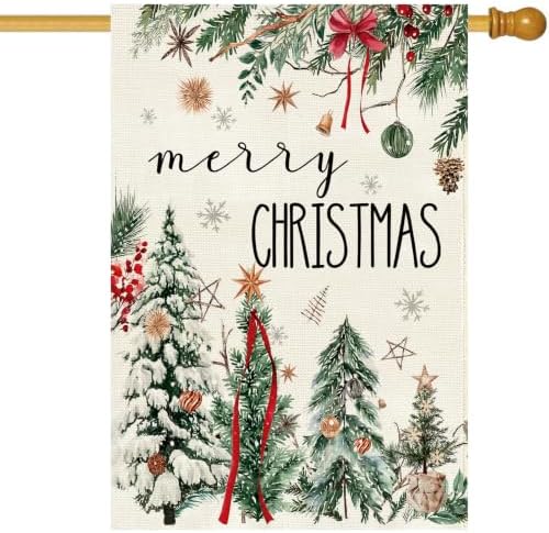 Baccessor Christmas House Flag 28x40 Inch Large Winter Pine Trees Farmhouse by Baccessor