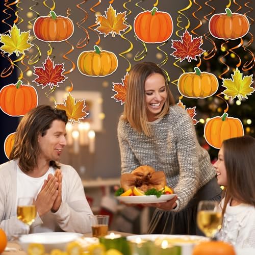 Fall Decor Pumpkin Maple Leaf Hanging Swirl - Fall Thankgiving Pumpkin Party Ceiling Decorations for Home Classroom Office Autumn Thanksgiving Harvest Decor Party Supplies - Image 3