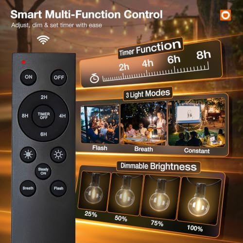 addlon 200FT Outdoor String Lights G40 LED Remote Dimmable Waterproof - Image 2