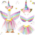 Abbylike Unicorn Porch Goose Outfit Rainbow Goose Costume for 23'' H Cement Statue with Tutu Skirt Unicorn Headband Wing for Party Outdoor Yard Lawn Garden Patio Decor by Abbylike
