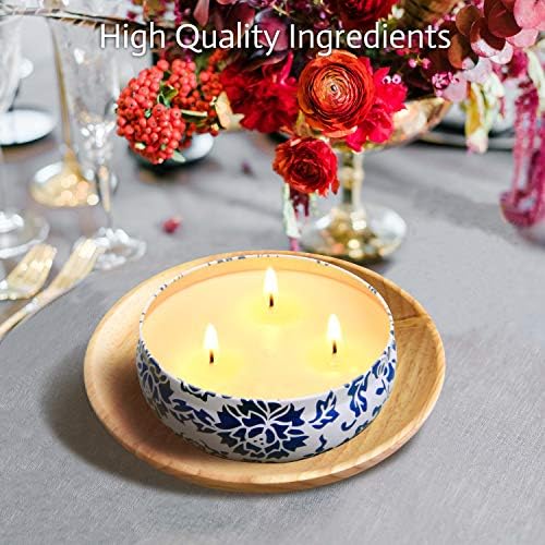 Hausware Citronella Candles Outdoor & Indoor - Large 13.5 oz Scented Candles Set 3 Pack Natural Soy Wax citronella Candles for Garden Patio Yard Home Balcony Camping Backyard (Light Blue) - Image 5